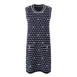 Bowknot Patterns Sleeveless Knitting Sweater Dresses