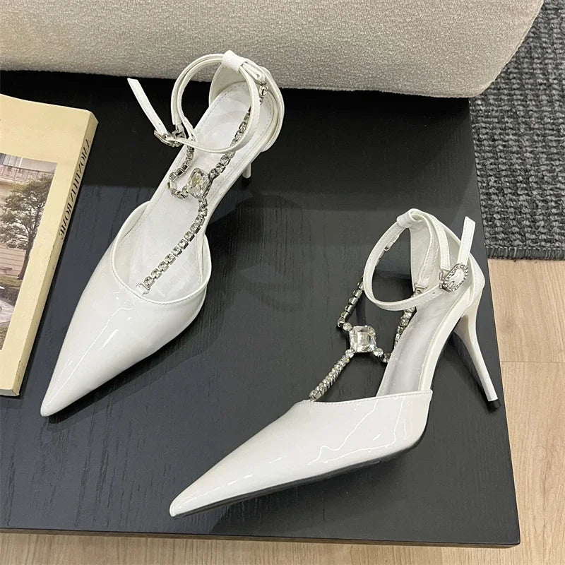 Elegant Crystal Pointed Toe Buckle Strap Shoes