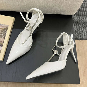 Elegant Crystal Pointed Toe Buckle Strap Shoes