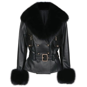 Big Fur Collar Leather Jacket