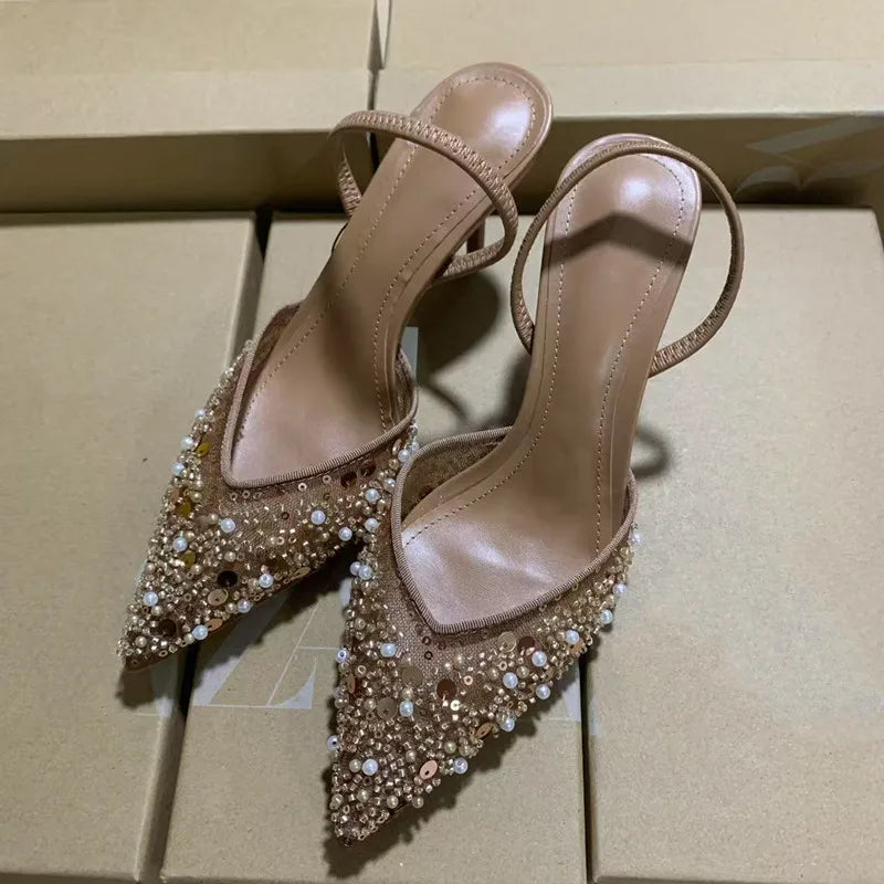 Bling Bling Fashion Pearls Sequined Air Mesh Pumps Sandals