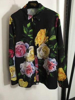 Luxury Lapel Flower Print Shirt