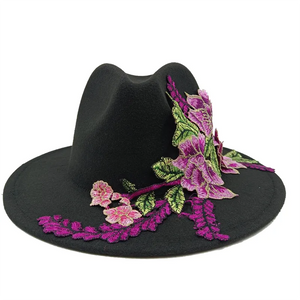 Embroidered Flower Fedora Hat