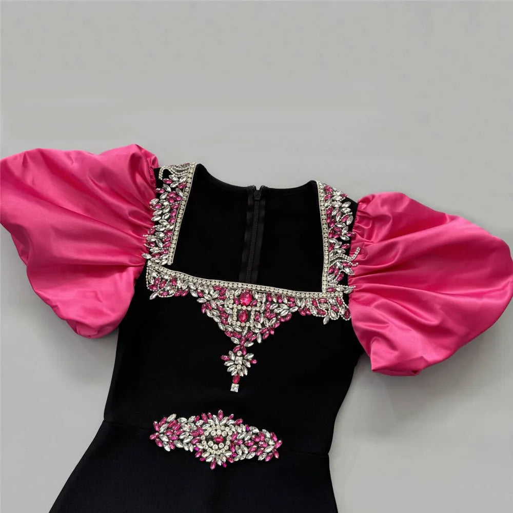 Women Elegant Puff Sleeve Bandage Dress