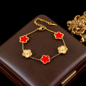 Double Sided Green Five Leaf Flower Charm Bracelets