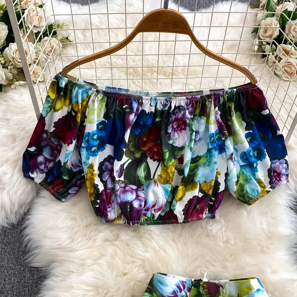 Runway Designer Floral Print Sexy 2 Piece