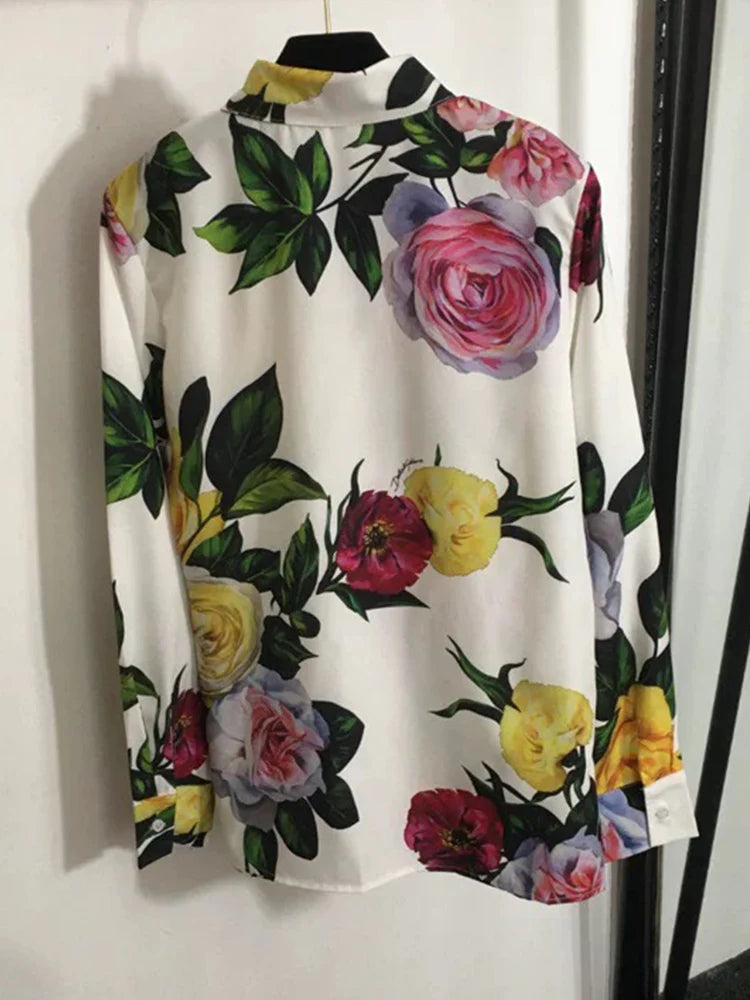 Luxury Lapel Flower Print Shirt
