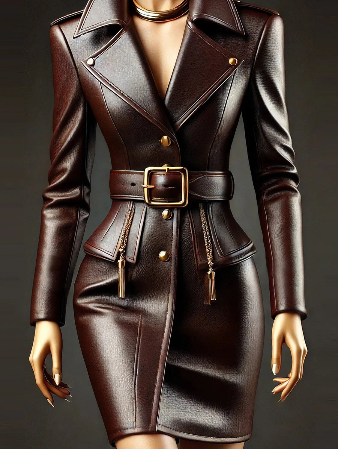 PU Leather Lapel Mini Dress