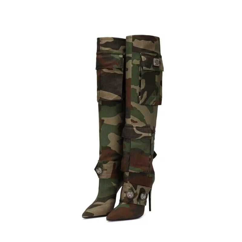 Pointed Camo Long Boots
