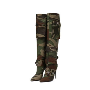 Pointed Camo Long Boots