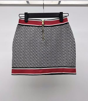 Vintage Geometric Jacquard Knitted Cardigan Skirt Set