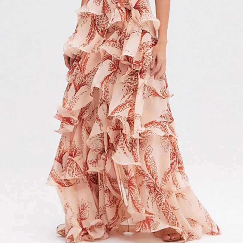 Chic Butterfly Print Ruffle Pleated Dresses