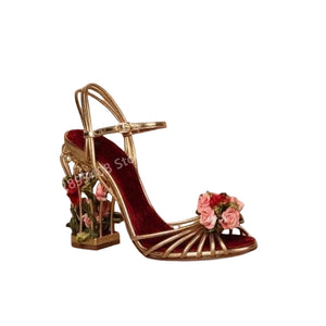 Rose Flowers Decor Cross Tied Elegant Shoes