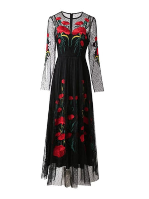 High Quality Runway Mesh Embroidery Dress