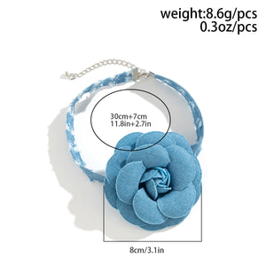 Blue Denim Strip with Large Flower Choker
