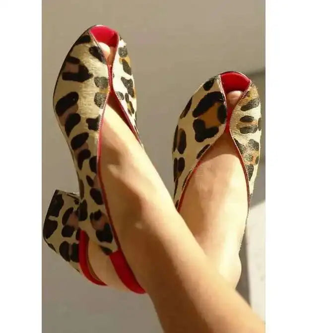 Leopard Print Peep Toe Slingback Sandals