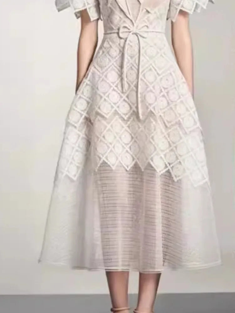 Elegant Dress Lace Gauze Spliced Solid Color Dresses