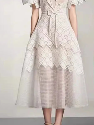 Elegant Dress Lace Gauze Spliced Solid Color Dresses