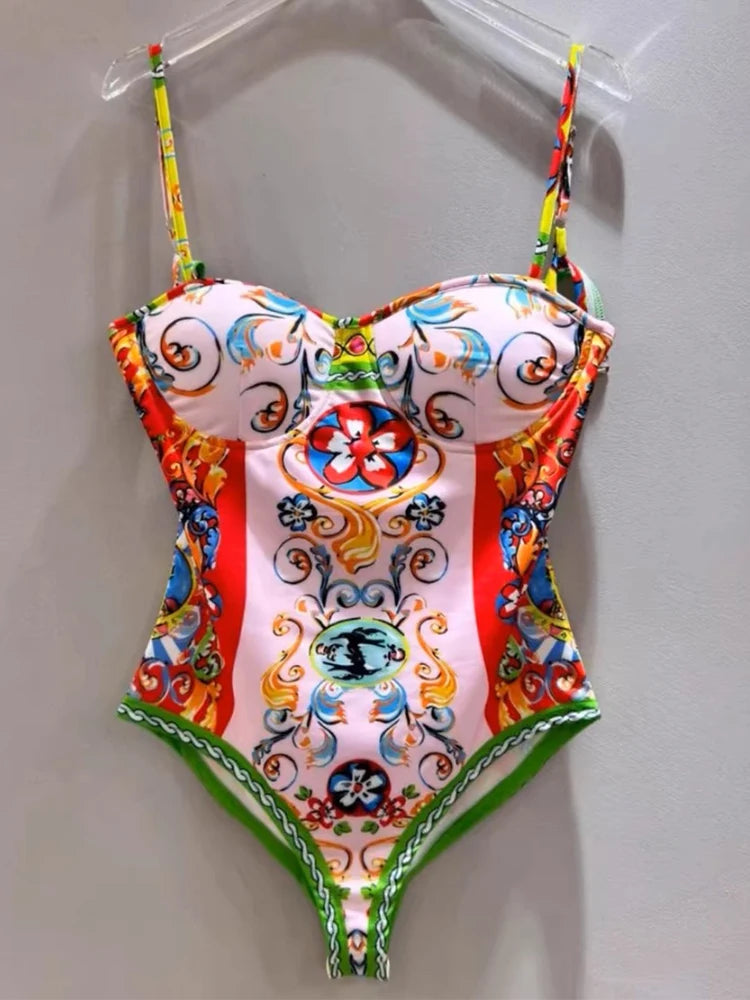 Retro Blue and White Porcelain Printing Swimsuit