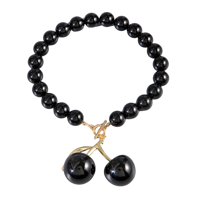 Shiny Acrylic Black Cherry Charms Pendant Necklaces Jewelry