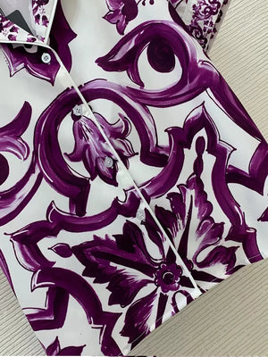 High-grade Purple Blue-and-White Porcelain Printed Two-piece