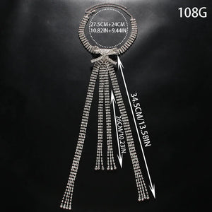 Rhinestone Long Tassel Bow Choker