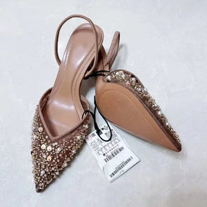 Bling Bling Fashion Pearls Sequined Air Mesh Pumps Sandals