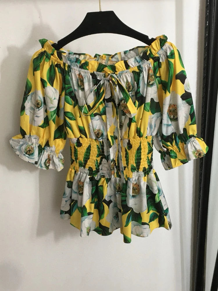 Retro Flower Printing Overskirt two-piece Suit