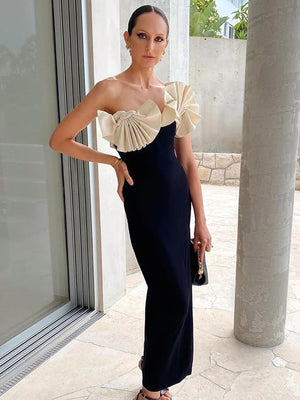 Elegant Folding fan Patchwork Bodycon Dress