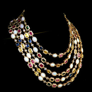 Rainbow Geometric Bling CZ Stone Chain Necklace