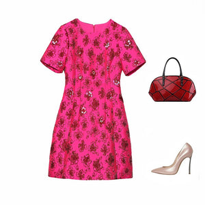 Luxury Designer Elegant Pink Jacquard Dresses