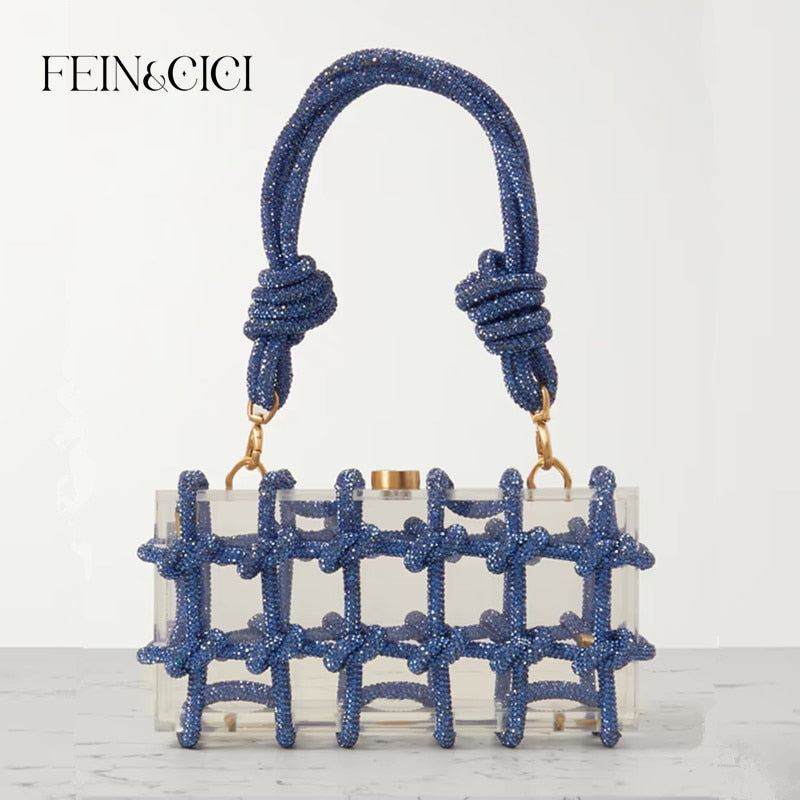 Crystal-Embellished Rope Acrylic Rhinestones Evening Luxury Clear Knot Bag