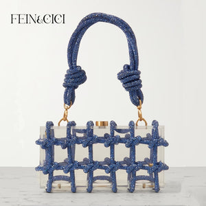 Crystal-Embellished Rope Acrylic Rhinestones Evening Luxury Clear Knot Bag