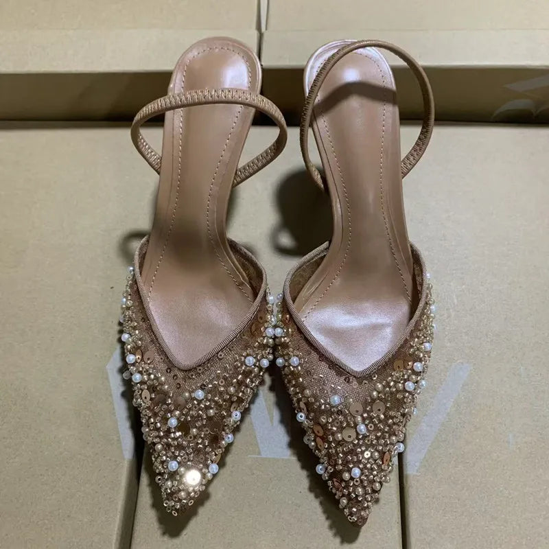 Bling Bling Fashion Pearls Sequined Air Mesh Pumps Sandals