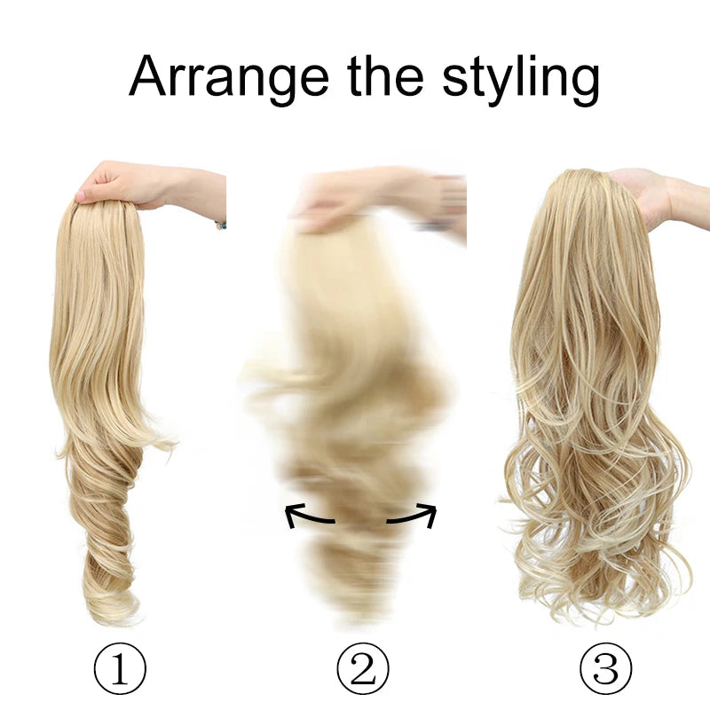 Synthetic 22Inch Long Wavy Curly Layered Ponytail Drawstring Clip