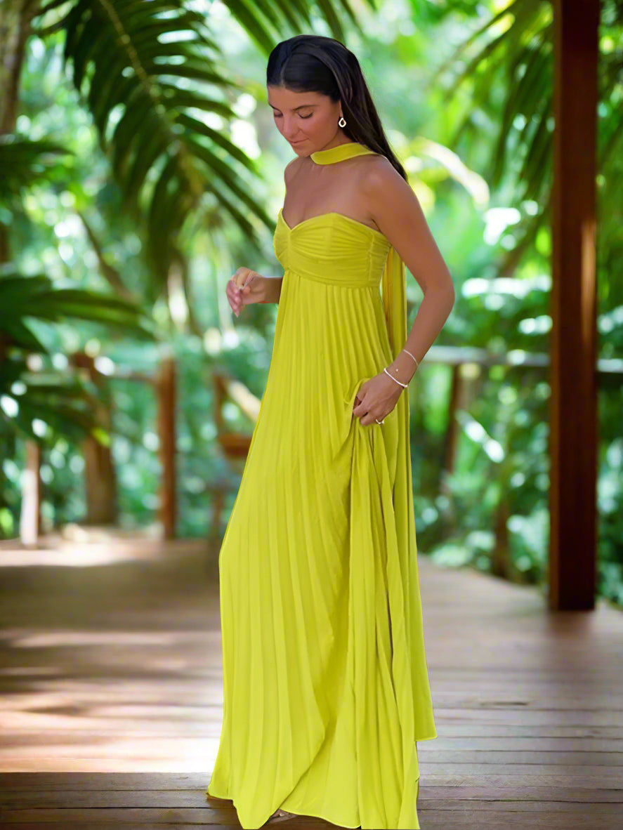 Elegant Strapless Ribbon Long Dress
