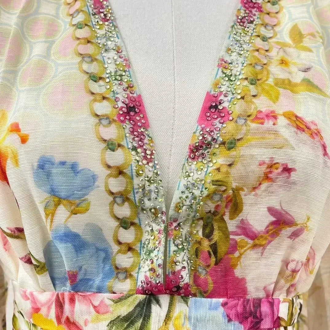 Trendy Multicolor Floral Diamonds Stretchable Dress