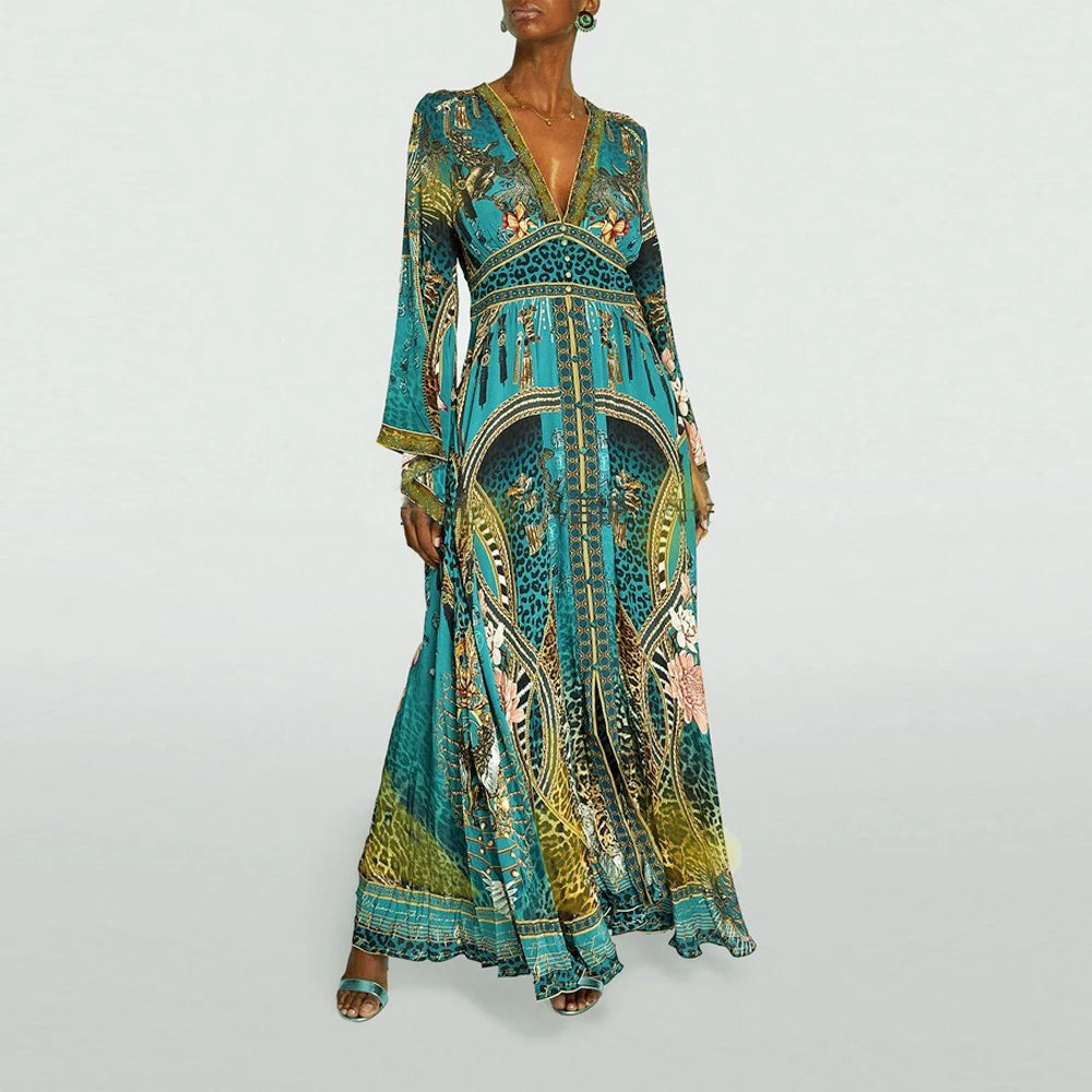 Designer Blue Floral Printed Dress