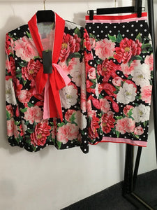 Flower Polka-dot Printing Tie Bow two-piece suit