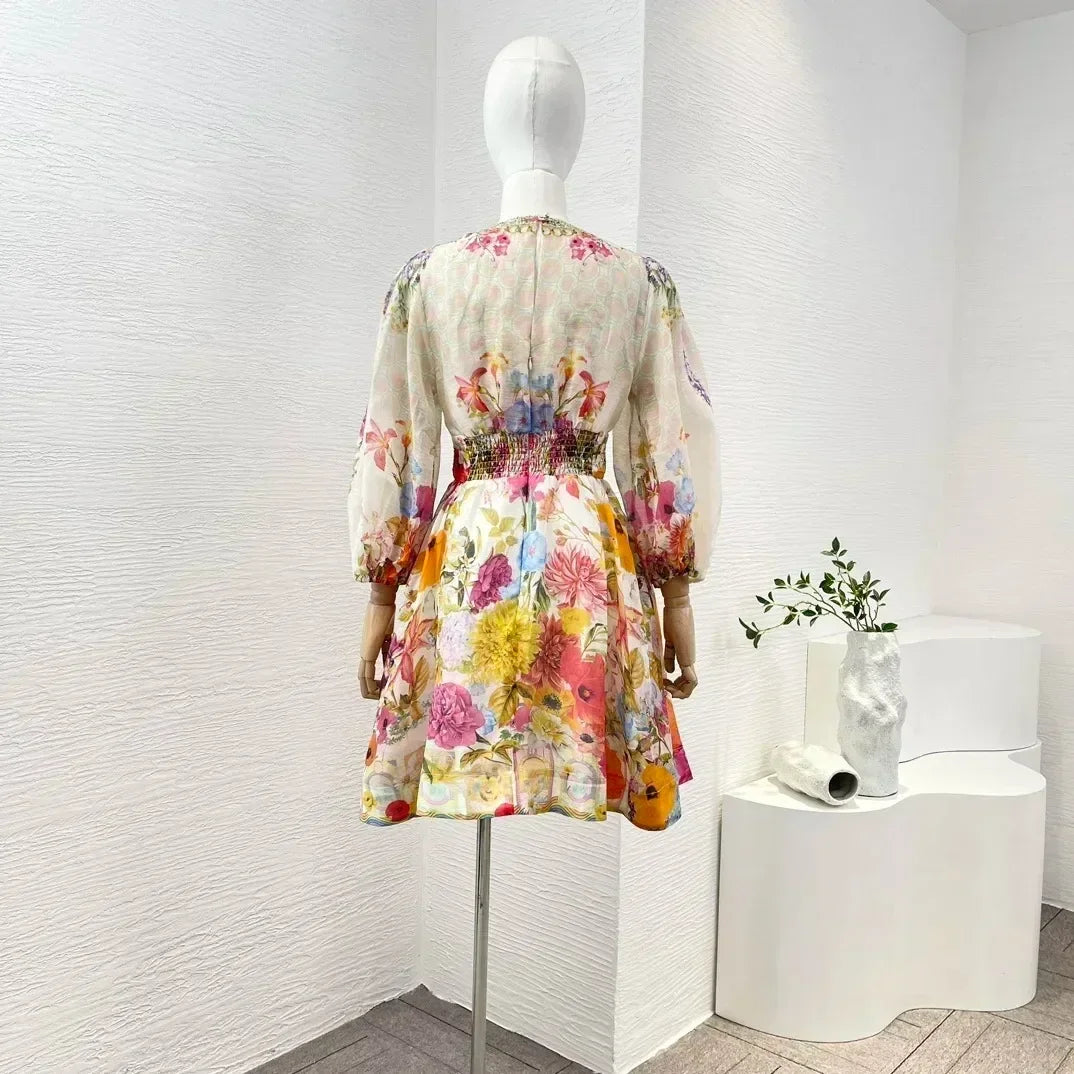 Trendy Multicolor Floral Diamonds Stretchable Dress