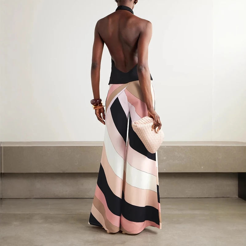 Vintage Contrast Color Sleeveless Wide Leg Jumpsuit