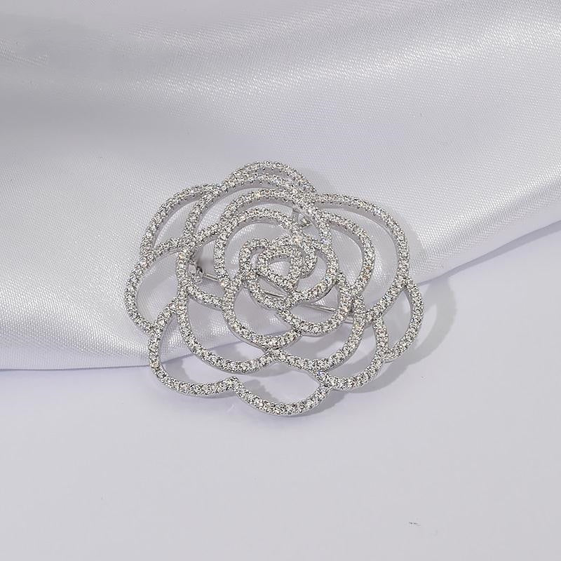 Design Camellia Crystal Zircon Rose Flower Brooch