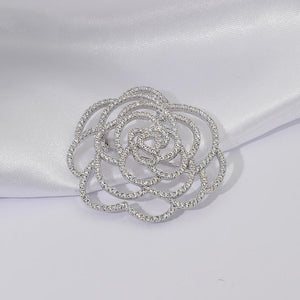 Design Camellia Crystal Zircon Rose Flower Brooch
