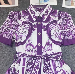 Blue-and-white Porcelain Printed Shirt Dress