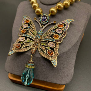 Timeless Wonder Fancy Beaded Zircon Butterfly Statement Necklace
