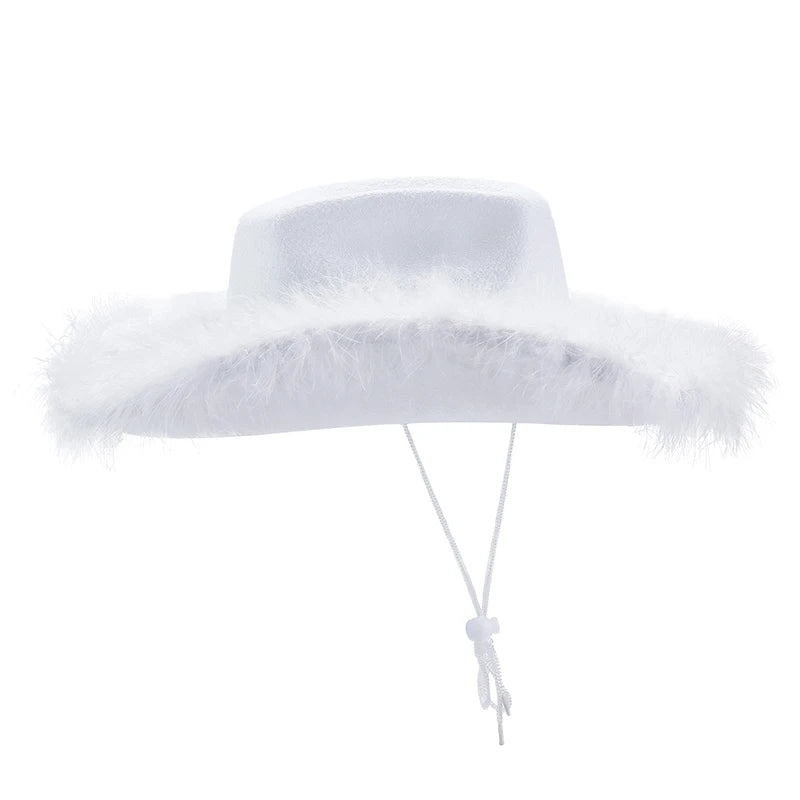 Western Style Cowboy Hat with Feather Accents