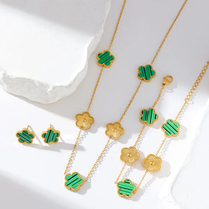 Double Sided Green Five Leaf Flower Charm Bracelets