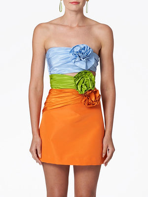 Hollow Out Strapless Flower Pleated Dress