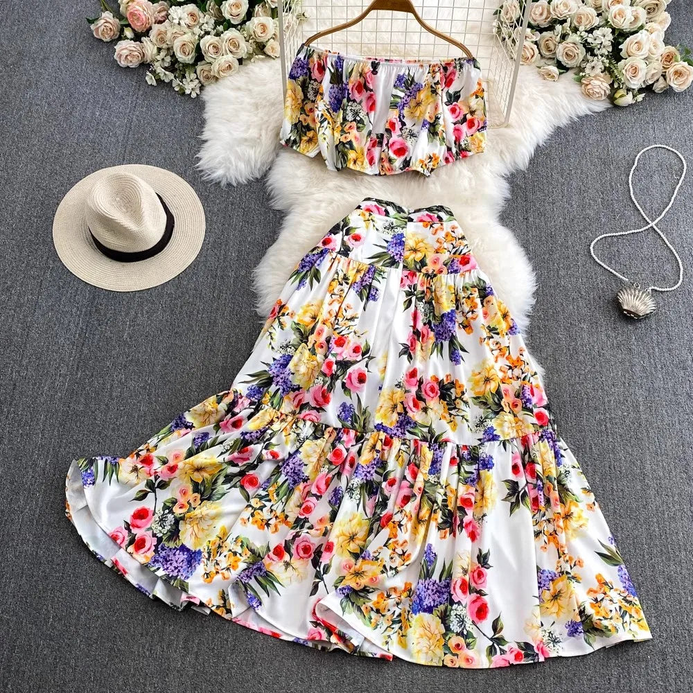 Runway Designer Floral Print Sexy 2 Piece