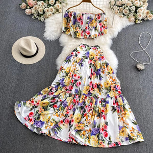 Runway Designer Floral Print Sexy 2 Piece